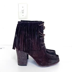 Frye Parker Fringe Suede Womens Boots Size 7.5M Chocolate Brown Boho Western